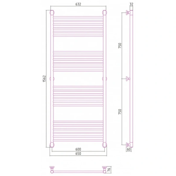 Полотенцесушитель водяной Сунержа Богема+ 60х150 см темный титан муар 15-0220-1560 (детальная фотография), современные, hi-tech