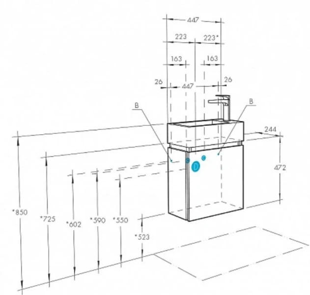 Тумба с раковиной подвесная Акватон Эклипс 45 см правая 1A1728K1EK49R (детальная фотография), в наличии