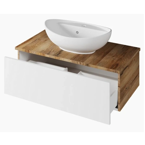 Тумба под раковину подвесная Misty Ива 80 см белый/дуб вотан П-Ива-01080-951Я (детальная фотография), комплект (набор)