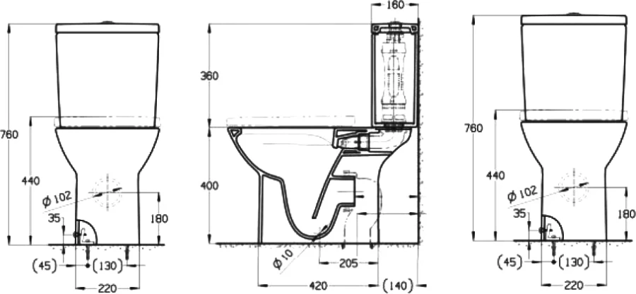 Чаша для унитаза-компакта Roca Debba белая 34299P00Y (детальная фотография), современные, hi-tech