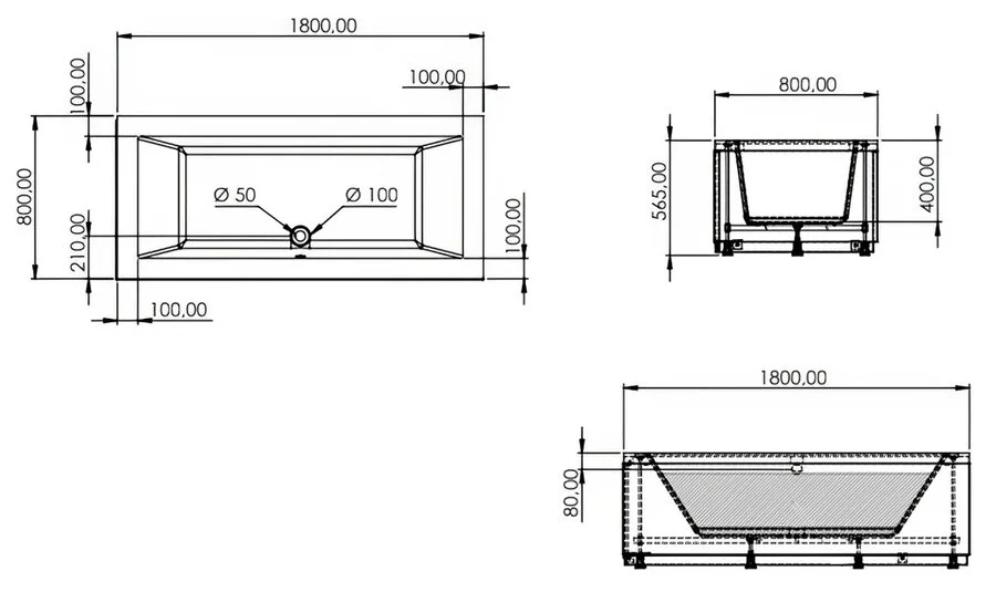Ванна акриловая Artemis Sentinus 180 x 80 см, белый, 10110901101028 (детальная фотография), акриловые