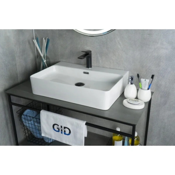 Раковина GID Geometrico N9256 60 см белая 51172 (детальная фотография), в форме чаши, прямоугольной формы