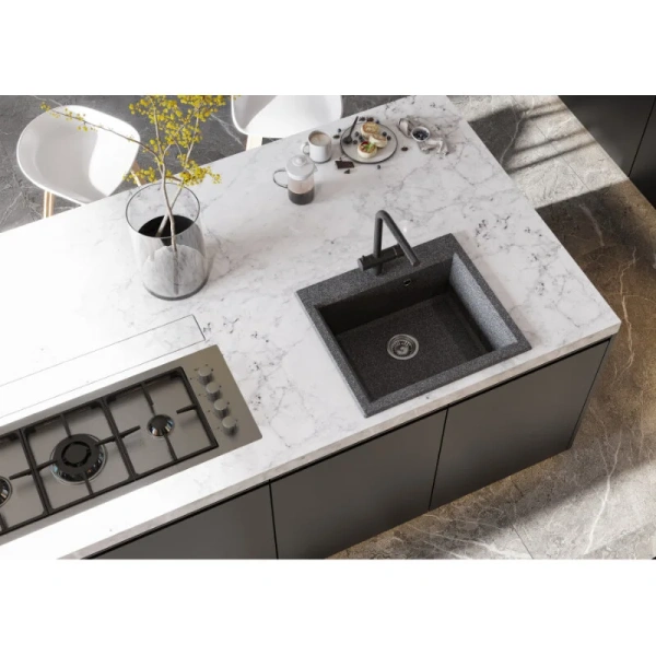 Мойка для кухни Акватон Линеа 58 см графит 1A733032LW210 (детальная фотография), из искусственного мрамора