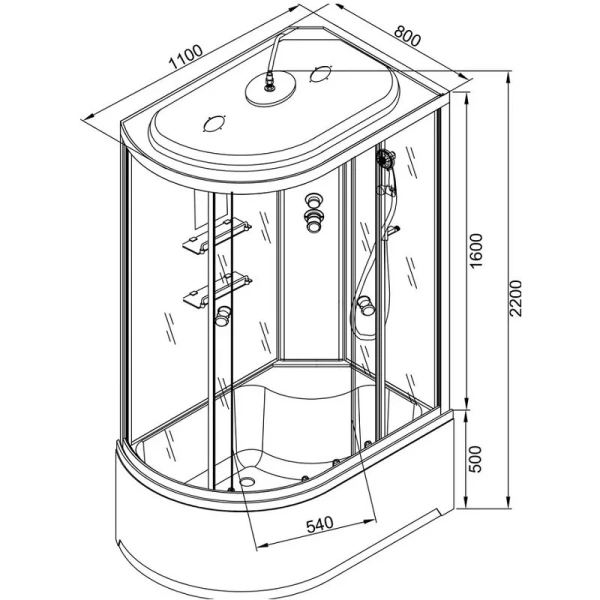 Душевая кабина Deto EM4511 110x80 см с гидромассажем (детальная фотография), с раздвижными дверьми