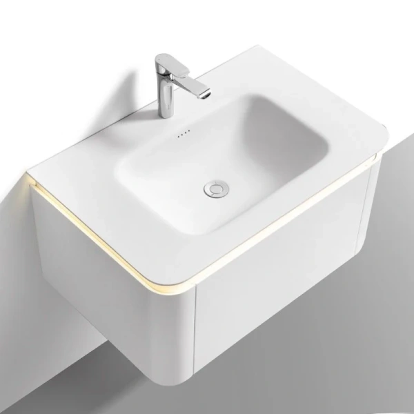 Тумба с раковиной подвесная Black&White Universe 80 см Milk white 925800 (детальная фотография), подвесная, пристенная