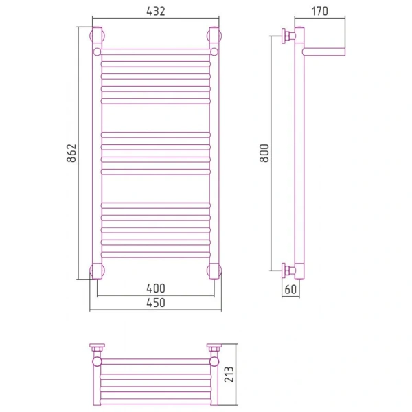 Полотенцесушитель водяной Сунержа Богема+ 40x80 см матовая шампань 022-0223-8040 (детальная фотография), современные, hi-tech