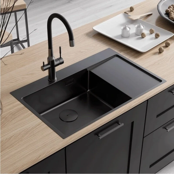 Мойка для кухни Lemark Kezadra 78 см чёрный матовый, правая 9932156 (детальная фотография), черные