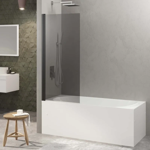 Шторка для ванны Berges River S Black 80х145 см тонированное стекло, профиль черный 065016 (детальная фотография), 80 см