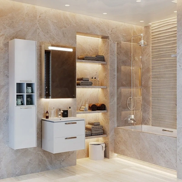 Зеркальный шкаф с подсветкой Roca Victoria Nord 60 см правый, белый глянец ZRU9000030 (детальная фотография), современные, hi-tech