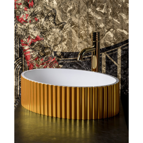 Раковина Boheme Monaco 50 см рифленая, глянцевое золото 878-G (детальная фотография), классические, ретро