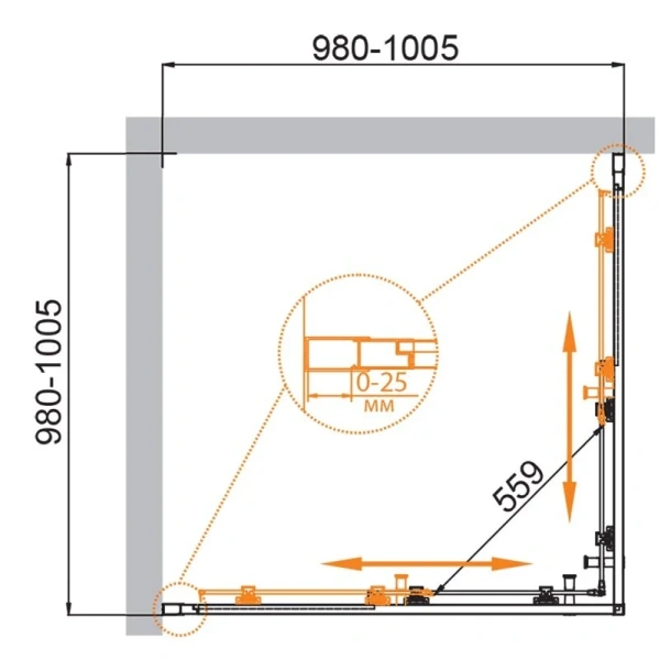 Душевой уголок Cezares Molveno 100х100 см стекло прозрачное профиль оружейная сталь MOLVENO-A-2-100-C-GM-IV (детальная фотография), квадратные
