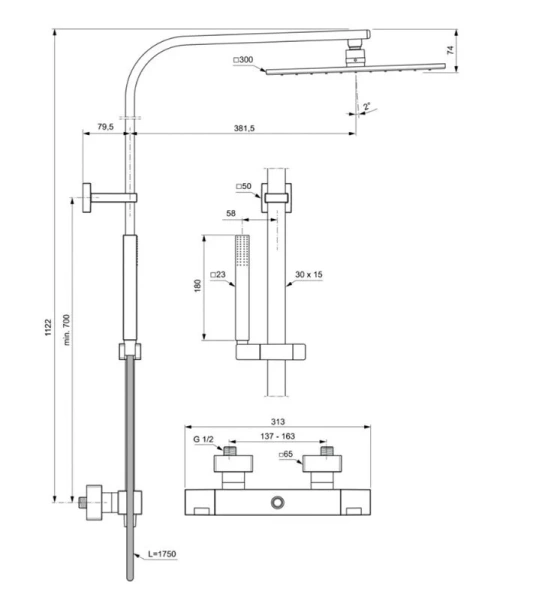 Душевая стойка Ideal Standard CeraTherm C100 с термостатом A7542AA (детальная фотография), современные, hi-tech
