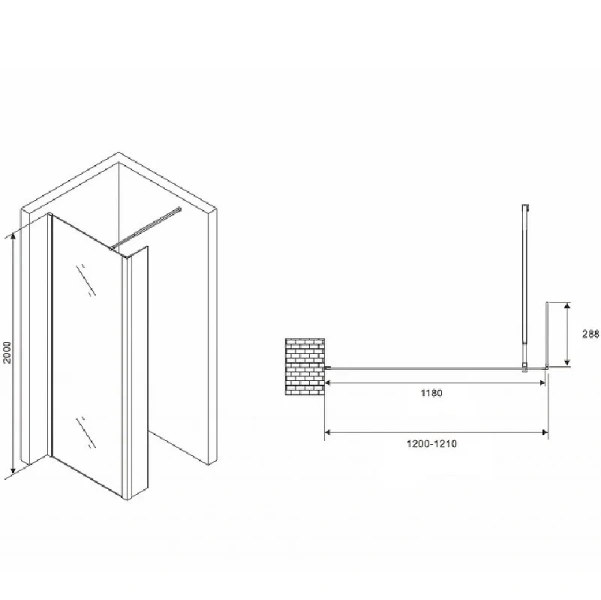 Душевая перегородка Abber Immer Offen 120 см стекло прозрачное AG66120B (детальная фотография), современные, hi-tech
