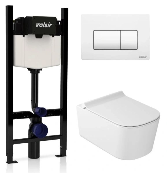Унитаз с инсталляцией Valsir MEG11PRO с белой матовой клавишей KIT VSWM 5486 Slim P1 (детальная фотография)