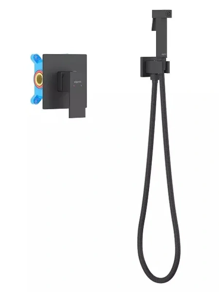 Гигиенический душ со смесителем Акватек Либра черный AQ1619MB (детальная фотография), полный комплект со смесителем