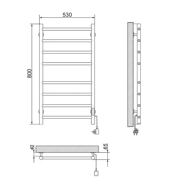 Полотенцесушитель электрический Ника WAY 80х50 см хром WAY-2 80/50 U (детальная фотография), современные, hi-tech