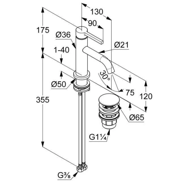 Смеситель для раковины Kludi Nova Fonte черный 202663915 (детальная фотография), для раковины