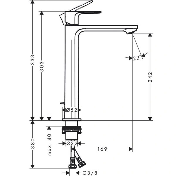 Смеситель для раковины Hansgrohe Rebris хром 72580000 (детальная фотография), для раковины