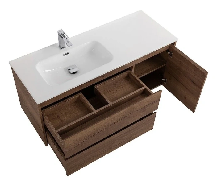 Тумба под раковину подвесная BelBagno Kraft 120 см левосторонняя Rovere Tabacco KRAFT-1200-2C-1A-SO-RT-L (детальная фотография), 120 см