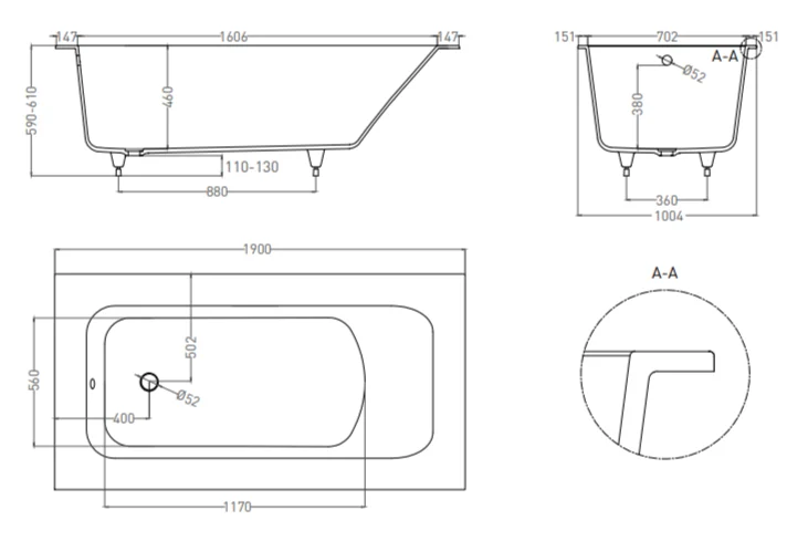 Ванна из искусственного камня Salini Orlando Vasta 190x100 см S-Sense белая глянцевая 102014G (детальная фотография), современныe, hi-tech
