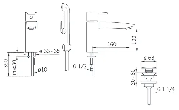 Смеситель для раковины с гигиеническим душем Oras Cubista 2806 (детальная фотография), для раковины
