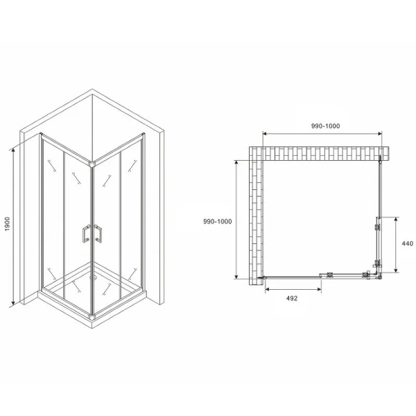 Душевой уголок Abber Schwarzer Diamant 100x100 см стекло матовое AG02100MH (детальная фотография), квадратные