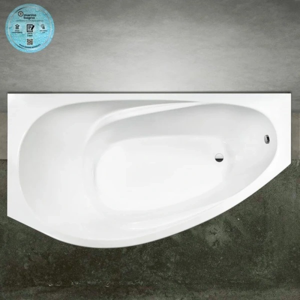 Ванна Marmo Bagno Турин, MB-TR170-95/MB-TL170-95, 170 х 95 см, левая/правая, искусственный камень, белая (детальная фотография), 170 см