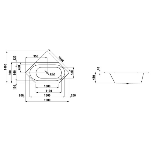 Ванна акриловая Laufen Solutions 190х90 см белая 2.2552.0.000.000.1 (детальная фотография), акриловые