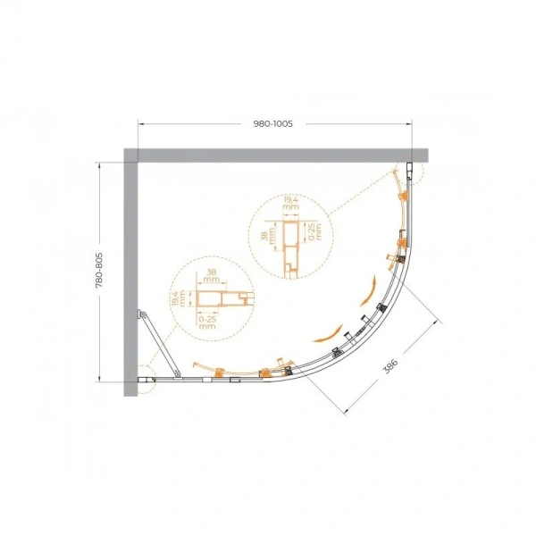 Душевой уголок Cezares Molveno 100x80 см профиль хром стекло прозрачное MOLVENO-RH-2-100/80-C-Cr-IV (детальная фотография), асимметричные