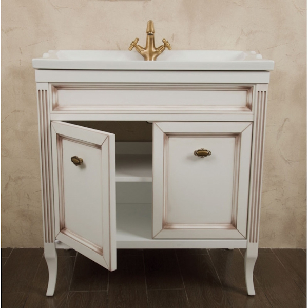 Тумба под раковину, цвет белый с патиной матовый, фурнитура бронза, La Beaute Vivien BVI80P.LBP.BR (детальная фотография), по запросу index_1