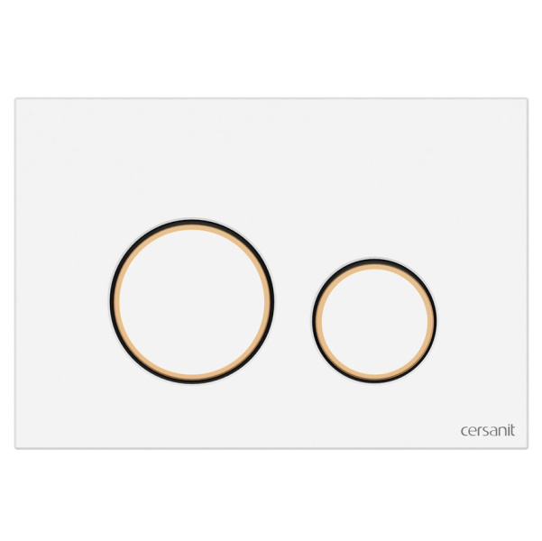 Клавиша смыва Cersanit Twins белая с рамкой золото 63535 (детальная фотография)