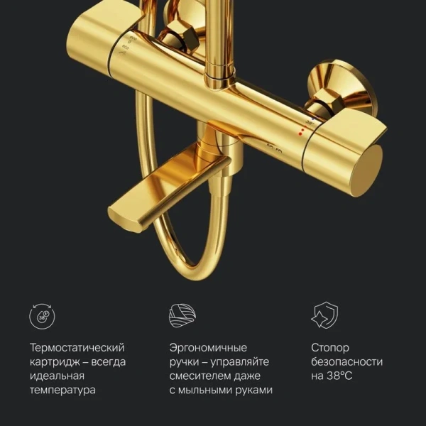 Душевая стойка Am.Pm X-Joy золото F0785A599 (детальная фотография), настенные
