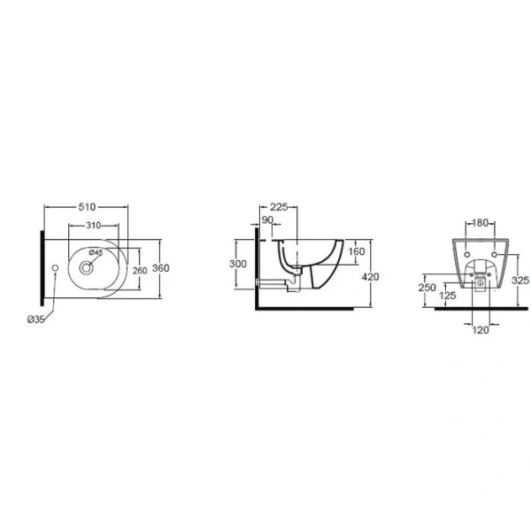 Биде подвесное Azurra Comoda белое CMBIS000000MBI/(COM 500/SOSP bi)*1 (детальная фотография), современные, hi-tech