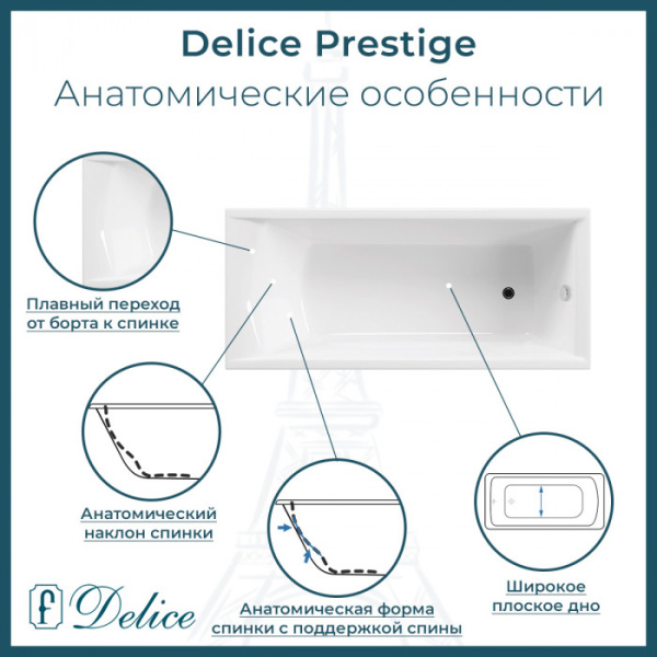 Ванна чугунная Delice Prestige 180х70 см белая DLR230645 (детальная фотография), в классическом стиле