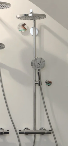 Душевая стойка Hansgrohe Raindance Select S 27129 со смесителем (детальная фотография), хром, белые