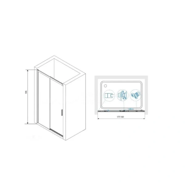 Душевая дверь в нишу RGW Leipzig Le-12B 180 см стекло прозрачное, профиль черный 34121218-14 (детальная фотография), современные, hi-tech
