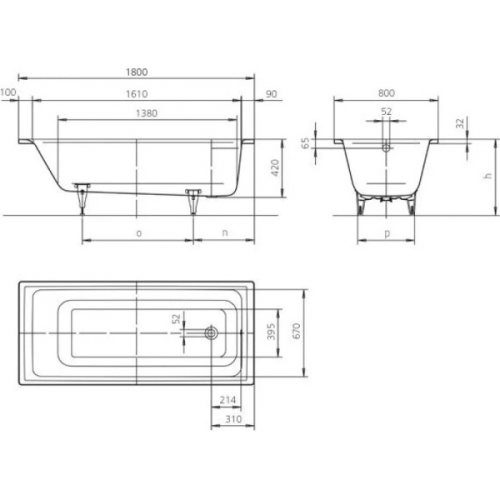 Ванна стальная Kaldewei Puro mod. 653 180x80 см с покрытием Easy-Clean и полный Anti-SlIp 256334013001 (детальная фотография), 180x80 см