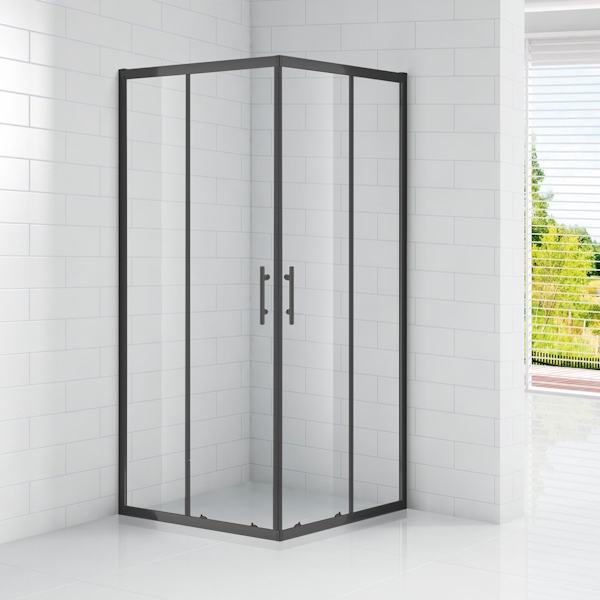 Душевой уголок Cezares Eco 90x90 см стекло прозрачное профиль черный ECO-O-A-2-90-C-NERO (детальная фотография)