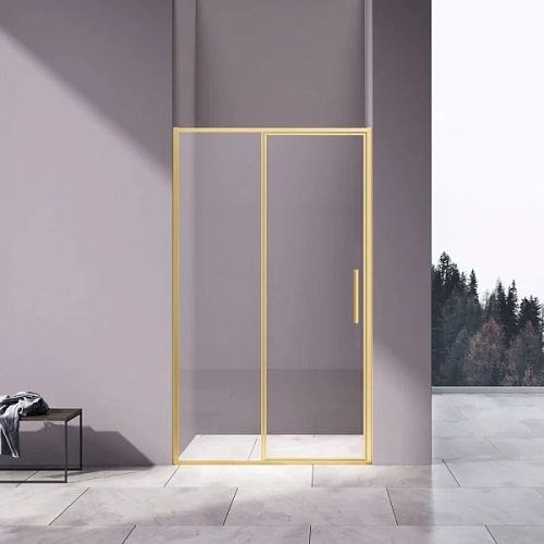 Душевая дверь в нишу Vincea Slim 120 см профиль золото стекло прозрачное - фото 1