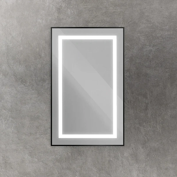 Зеркало с подсветкой BelBagno Kraft 50 см черное SPC-KRAFT-500-800-SENS-NERO (детальная фотография), в черной раме