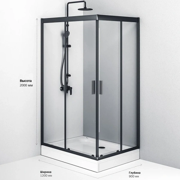 Душевой уголок Am.Pm Gem 120х90 см профиль черный W90G-404-120290-BT (детальная фотография), современные, hi-tech