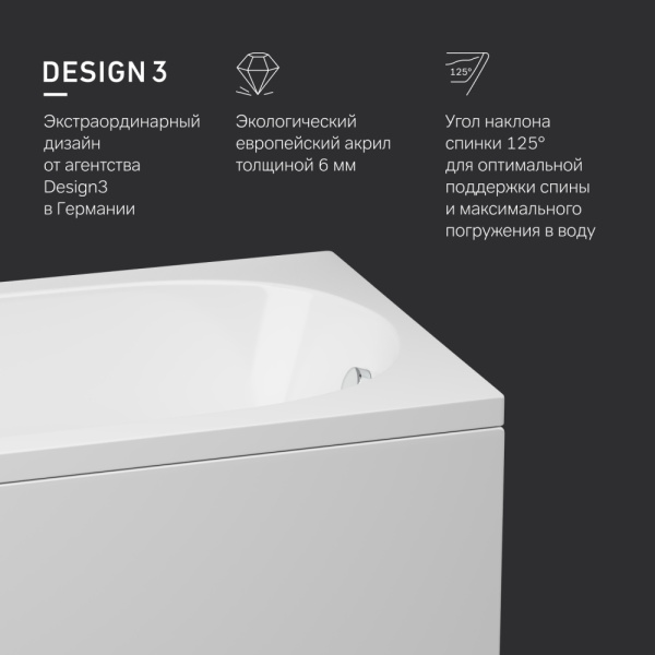 Ванна акриловая Am.Pm Spirit 170х70 см белая W72A-170-070W-A2 (детальная фотография), без гидромассажа, большие