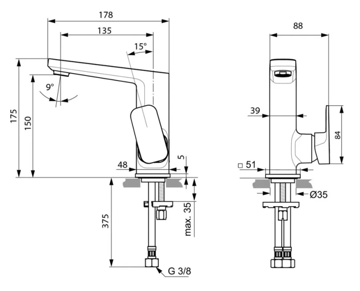 Смеситель для раковины Ideal Standard Tonic II однорычажный A6333AA (детальная фотография), для раковины