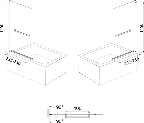 Шторка для ванны IDDIS Slide 75х145 см матовый черный SLI5BS7i90 (детальная фотография), прозрачные