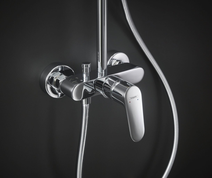 Душевая стойка Hansgrohe Crometta E с однорычажным смесителем 27284000 (детальная фотография), без излива