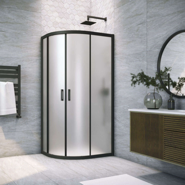 Душевой уголок профиль черный глянцевый стекло сатин Vegas-glass ZS-F 90*80 02Г 10 (детальная фотография)