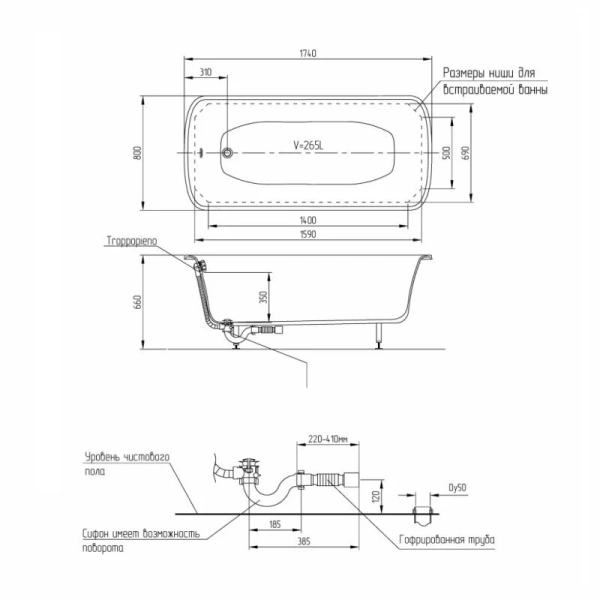 Ванна из искусственного камня Migliore Olivia Podium 174х80 см фурнитура бронза 24380 (детальная фотография), искусственный камень