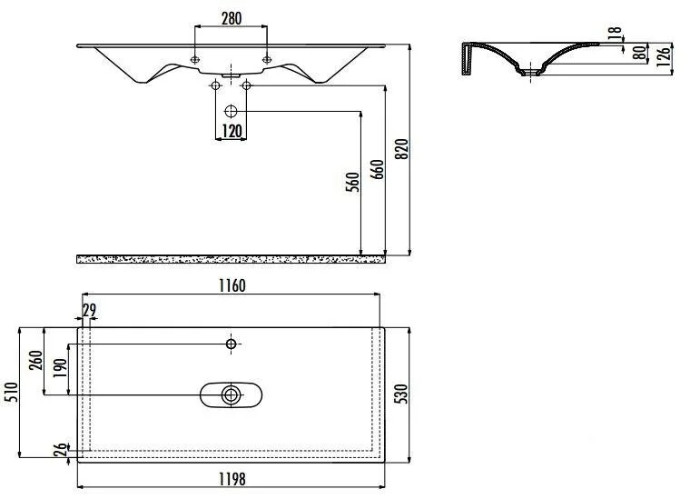 Раковина Creavit Drop 120 см белая DP120-00CB00E-0000 (детальная фотография), современные, hi-tech