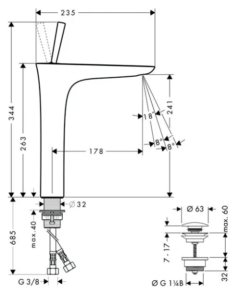 Смеситель для раковины Hansgrohe PuraVida 15072 (детальная фотография), для раковины