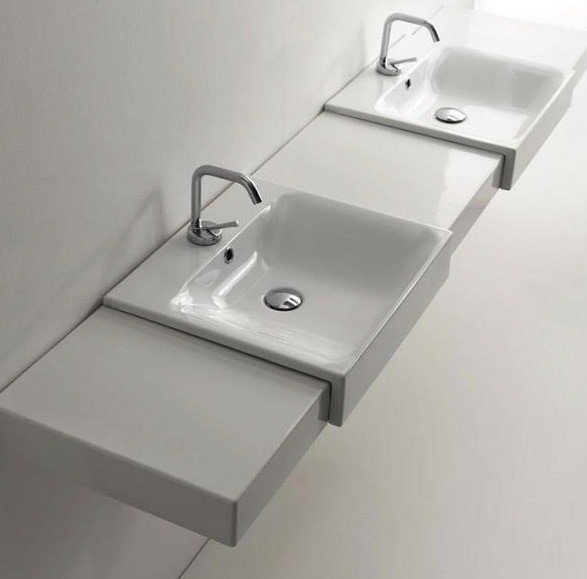 Раковина полувстраиваемая с одним отверстием под смеситель Kerasan Cento 3546bi*1 (детальная фотография), белые